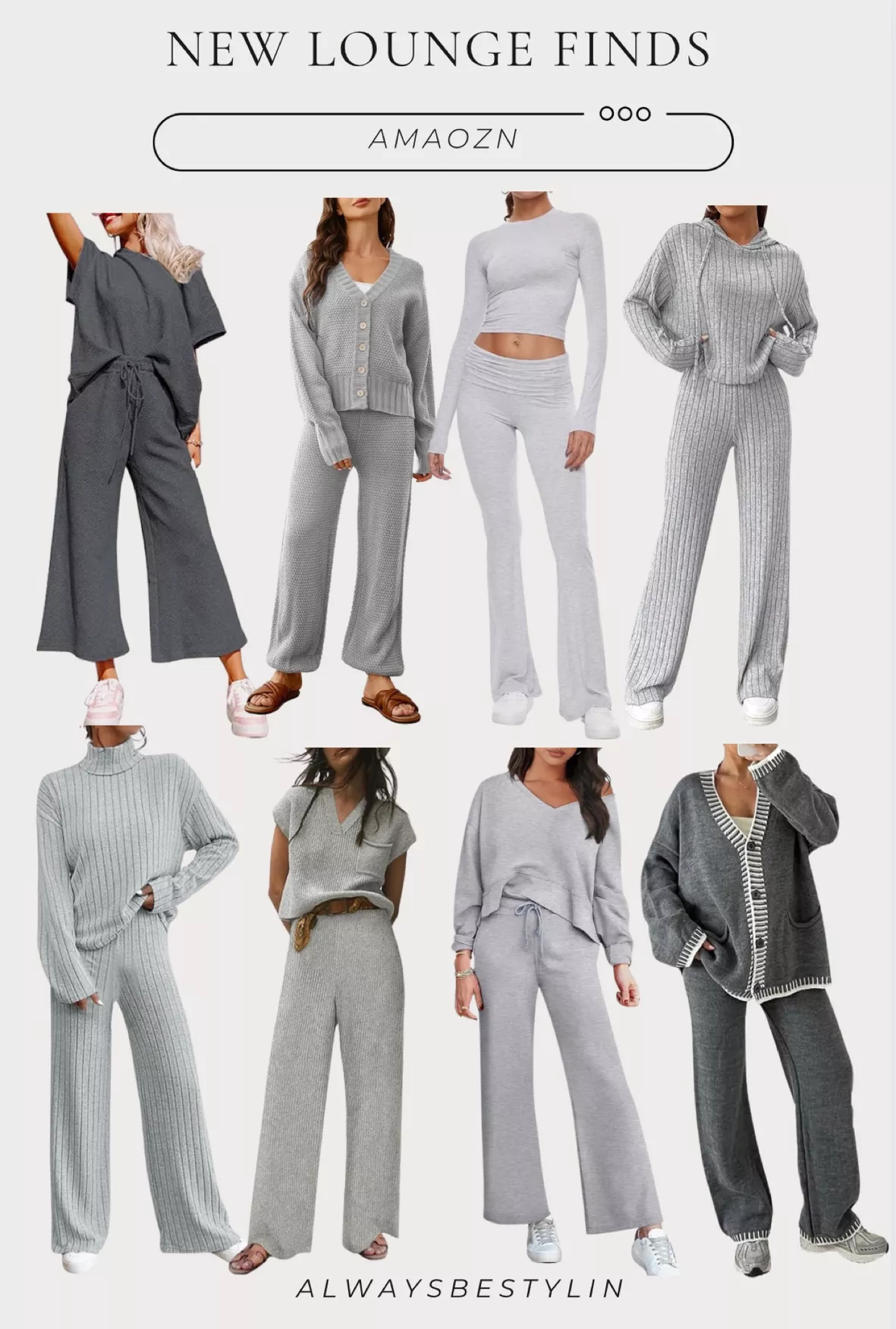  AnotherChill Womens 2 Piece Lounge Sets Fold-over Flare  Pants Set Long Sleeve Cropped Top Casual Outfits Pajamas