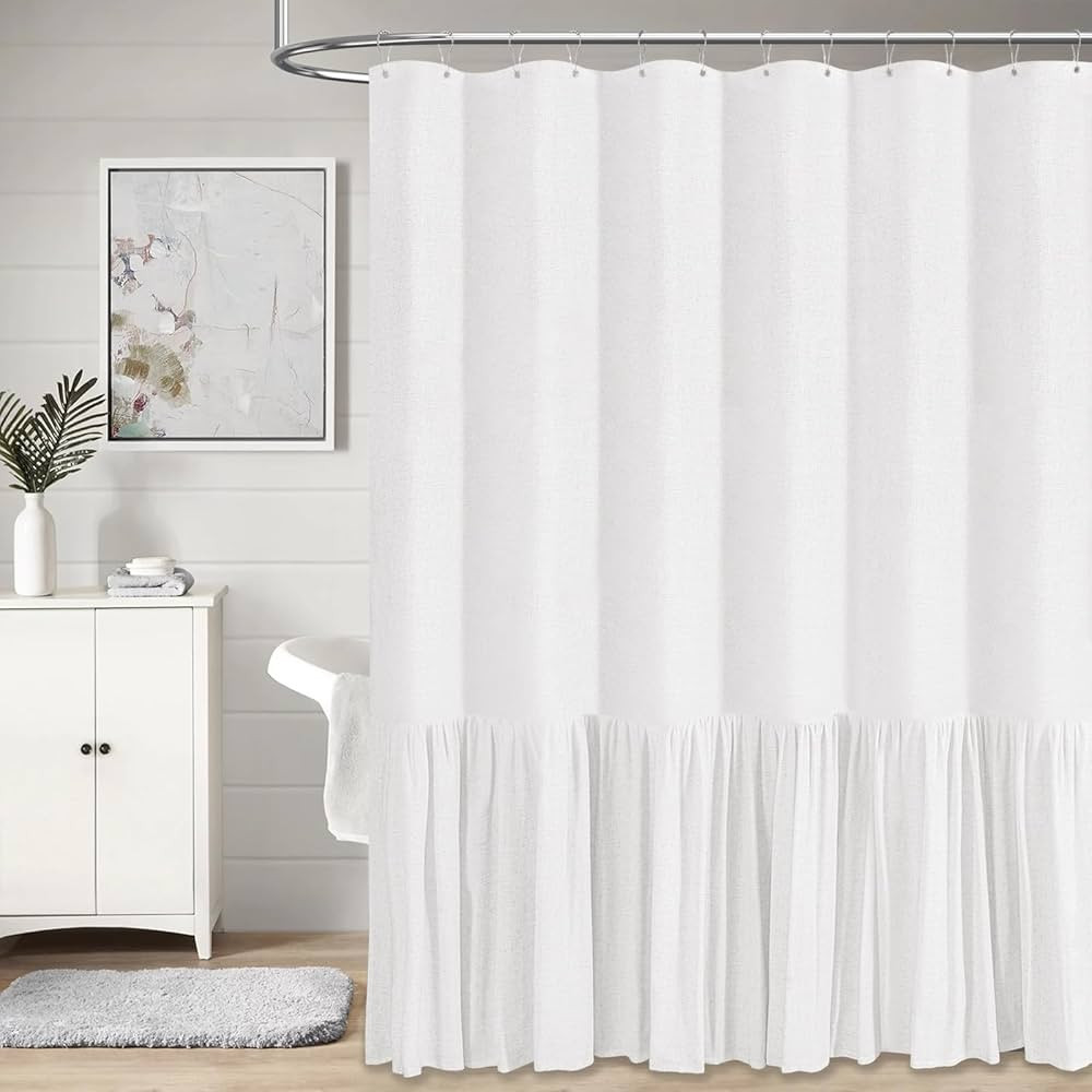 78 Inch Long Shower Curtain - Farmhouse Thick Fabric Linen Shower Curtain Set with Plastic Hooks,... | Amazon (US)