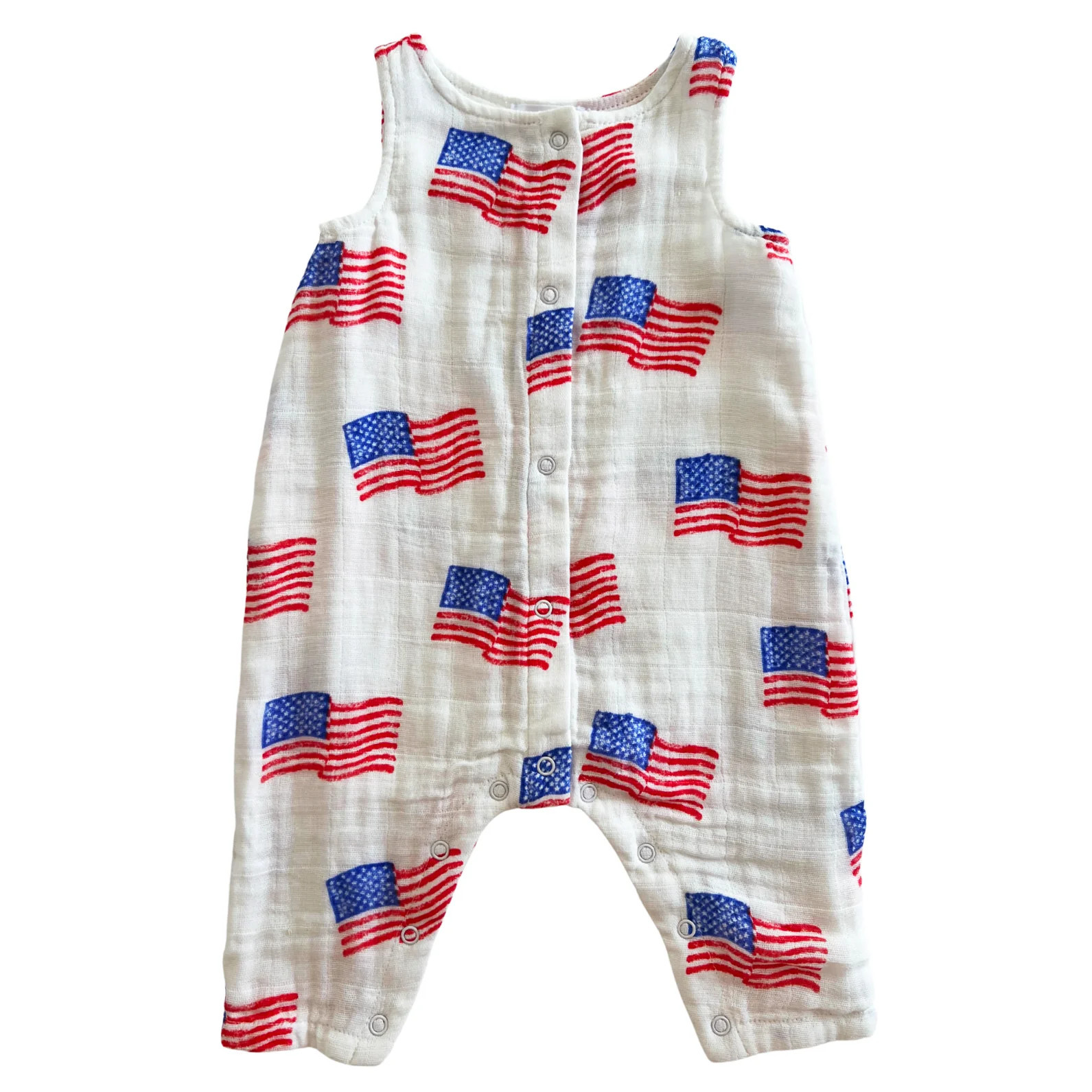 Muslin Sleeveless Romper, American Flag | SpearmintLOVE