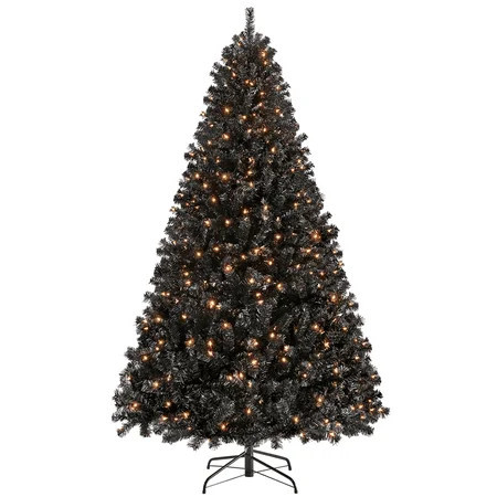 Yaheetech 7.5ft Pre-lit Spruce Artificial Christmas Tree, Black | Walmart (US)