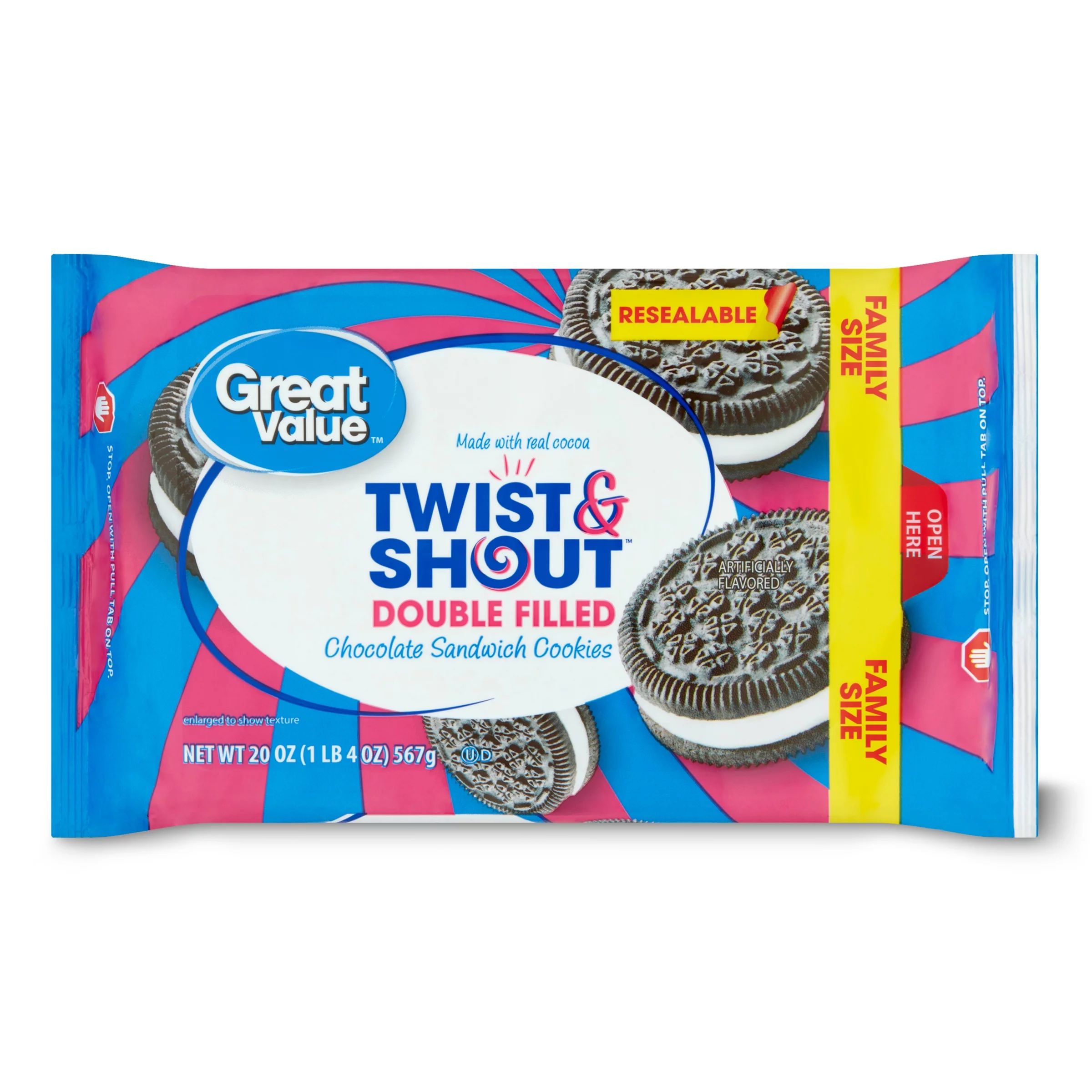 Great Value Twist & Shout Double Filled Chocolate Sandwich Cookies, 20 oz - Walmart.com | Walmart (US)