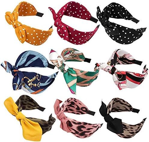 Amazon.com : 9 PCS Bow Headbands for Women Bunny Ears Hairbands with Rabbit Ears Knot Headband Fa... | Amazon (US)
