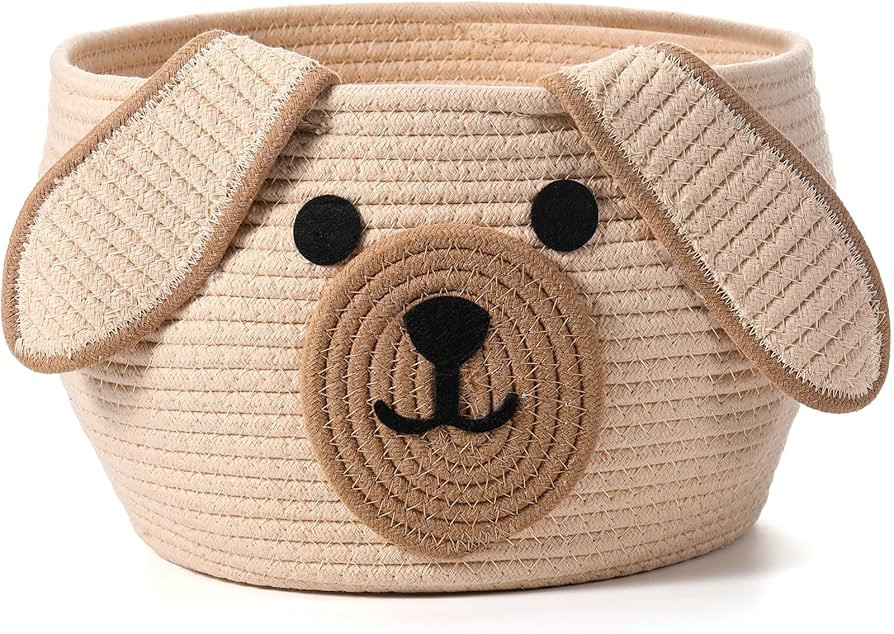 Zopeal Dog Woven Basket Cute Woven Cotton Rope Puppy Animal Storage Basket for Laundry Toy Gift (... | Amazon (US)