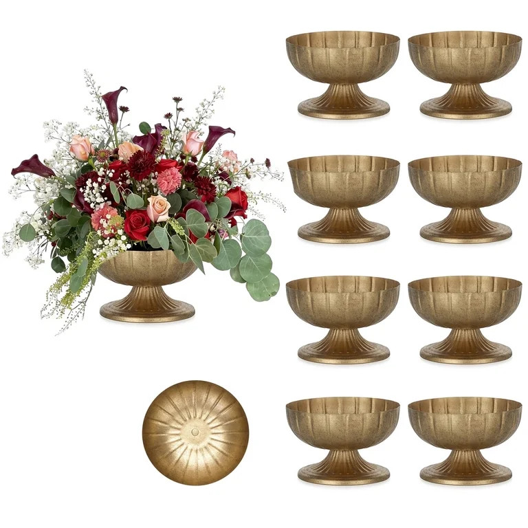 Nuptio Distressed Gold Metal Decorative Compote Bowl - 7" Wide Brass Gold Pedestal Vase for Cente... | Walmart (US)