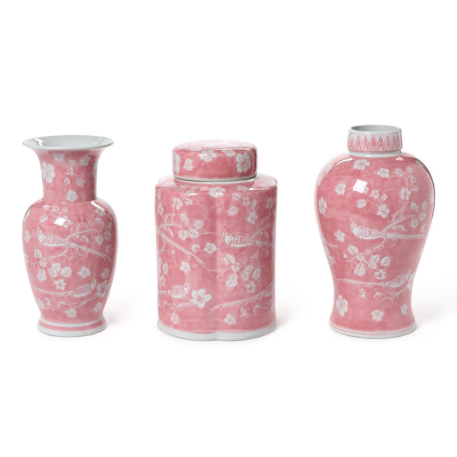 Two's Company Hand-Painted Pink Chinoiserie Vases, 12.5-Inch, Ceramic, Set of 3 | Amazon (US)