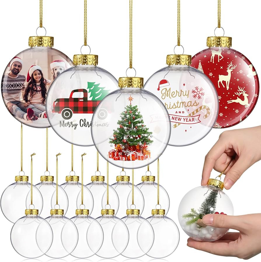 3.15 Inch Christmas Clear Plastic Fillable Ornament Balls with Lid and Rope Transparent Christmas De | Amazon (US)