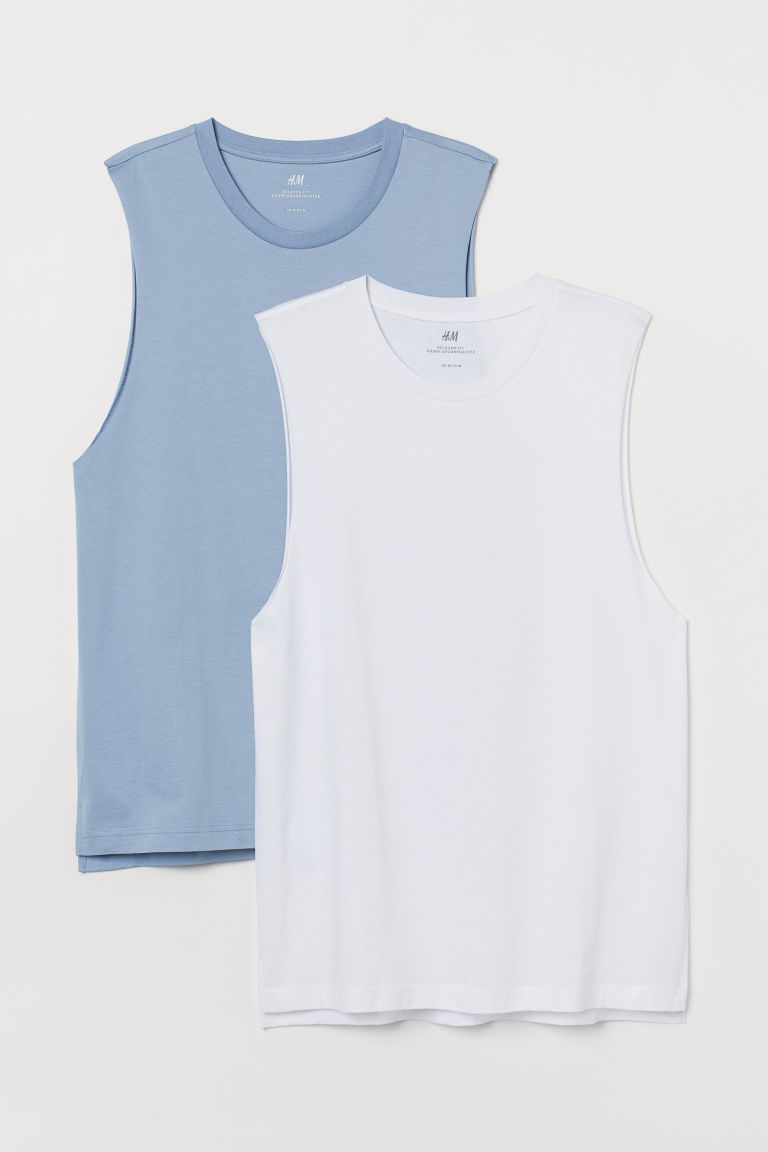 H & M - 2-pack Relaxed Fit Tank Tops - Blue | H&M (US + CA)