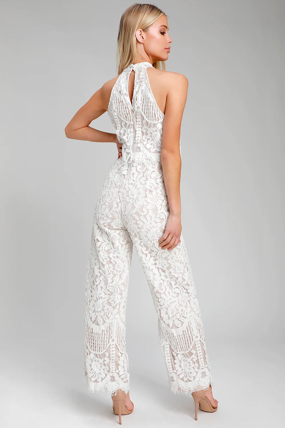 Britney White Lace Halter Jumpsuit | Lulus (US)