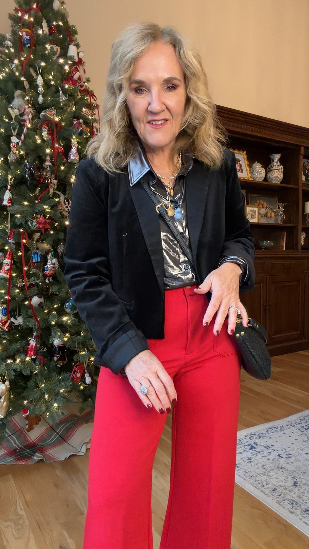 @anthropologie 30% off sale with code NANETTE30
Need a holiday outfit?? I got you! 
These are pieces you’ll wear year after year. 
Jacket & blouse size medium 
Colette knit pants size 29 petite 