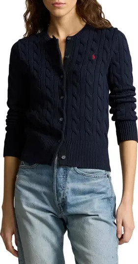 Cable Knit Cotton Crewneck Cardigan | Nordstrom