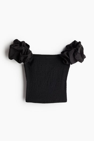 Puff-sleeved off-the-shoulder top - Black - Ladies | H&M GB | H&M (UK, MY, IN, SG, PH, TW, HK)