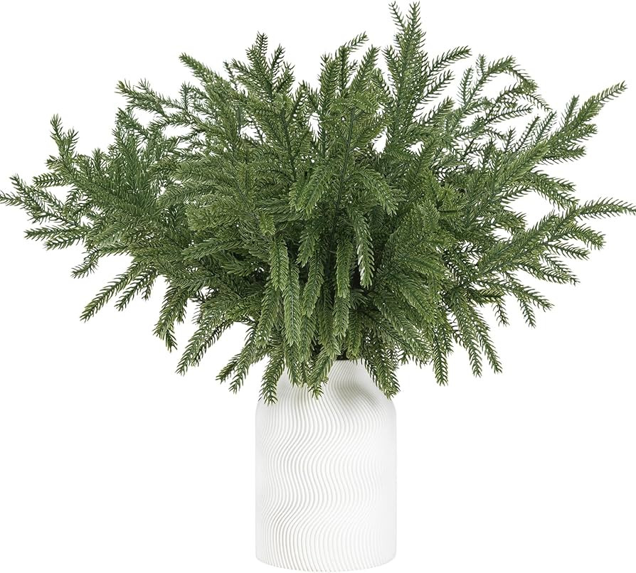 12 Pcs 18 Inch Artificial Norfolk Pine Christmas Pine Branches，Real Touch Christmas Greenery... | Amazon (US)