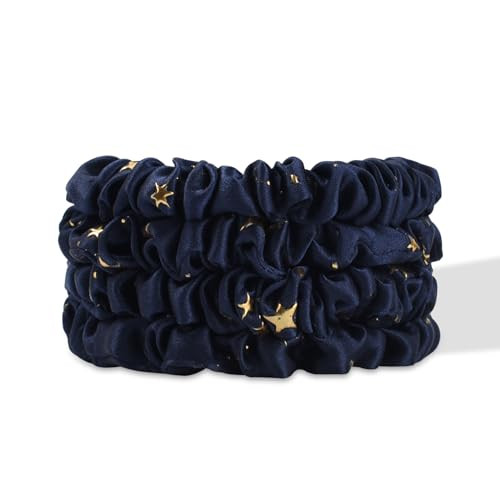 SILKIE x4 Set 100% Pure Mulberry Silk Purple Christmas Scrunchies Travel Pouch Silk Everyday Hair Ties Hair care Ponytail Holder (Stargazer) | Amazon (US)