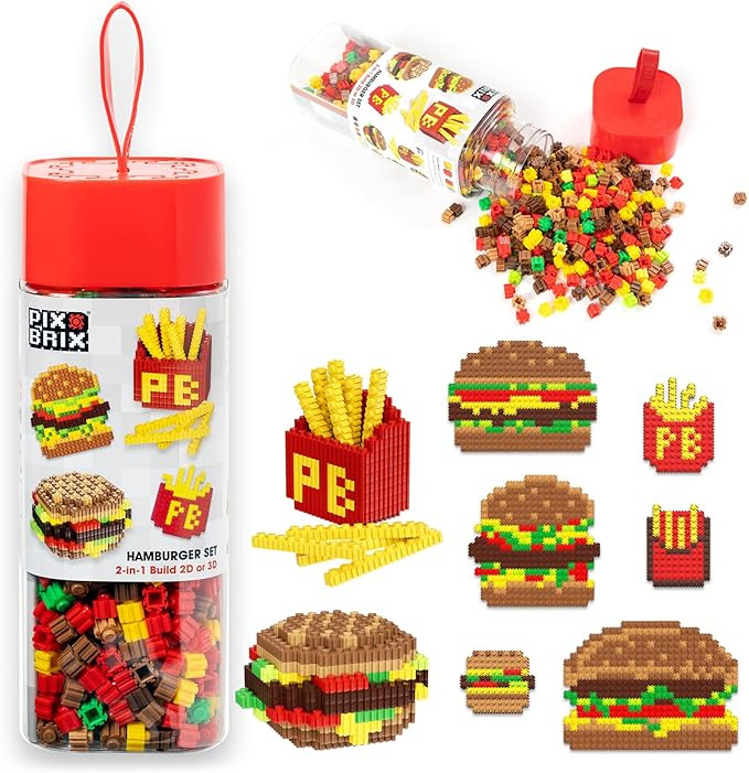 Pix Brix Pixel Art Kit Puzzle Bricks - Food Series, Hamburger & Fries - Patented Building Brick S... | Amazon (US)