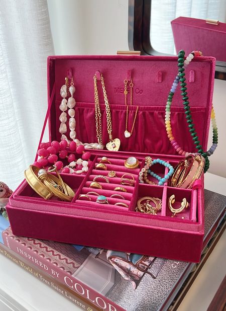 Jewelry box, jewelry organization, jewelry storage 

The most beautiful velvet jewelry box! Looks so pretty on display with all of your favorite jewels! Love all the storage. Other colors! 

#LTKSeasonal #LTKfindsunder100 #LTKhome
