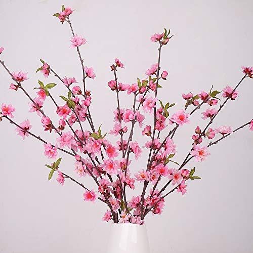 YIBELAAT Artificial Peach Blossom Branches, 4pcs Peach Flowers Stem Silk Long Fake Flower Arrange... | Amazon (US)