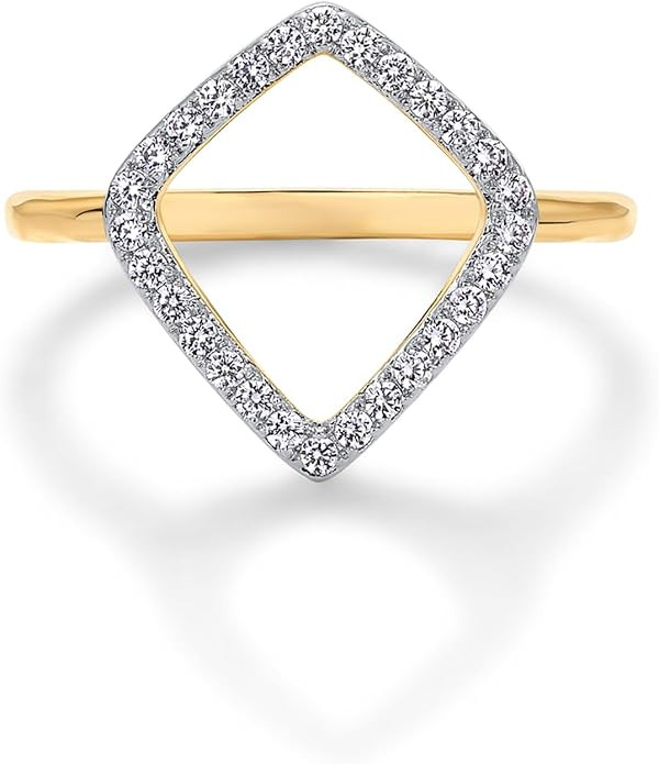PAVOI 14K Gold Plated Two Toned Mixed Metals Diamond Shaped Geometric Ring for Women with Cubic Z... | Amazon (US)