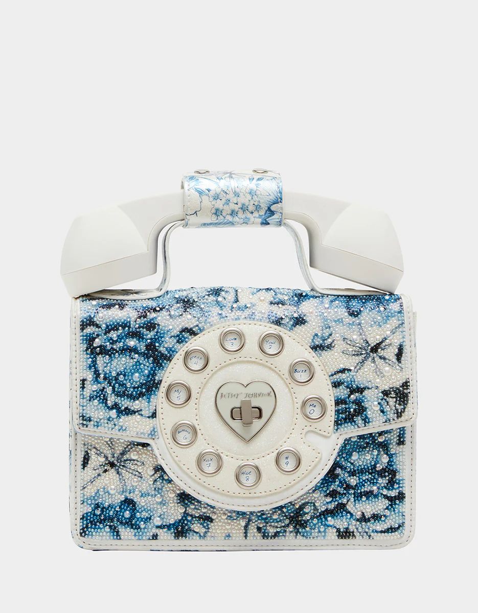 KITSCH PEARL TOILE PHONE BAG BLUE/MULTI | Betsey Johnson