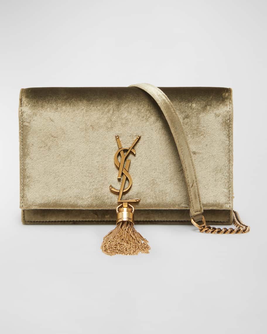 Saint Laurent Kate YSL Tassel Velour Wallet on Chain | Neiman Marcus