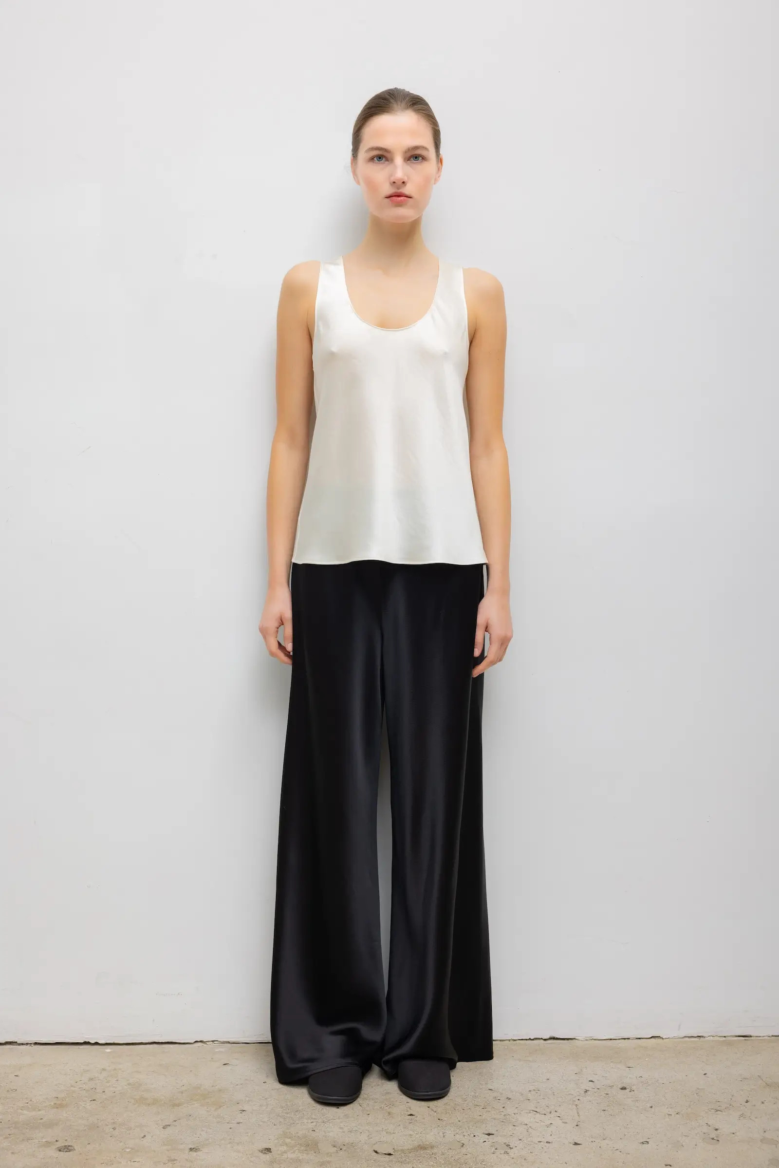 LESET Barb Bias Tank in Creme in Satin | LESET
