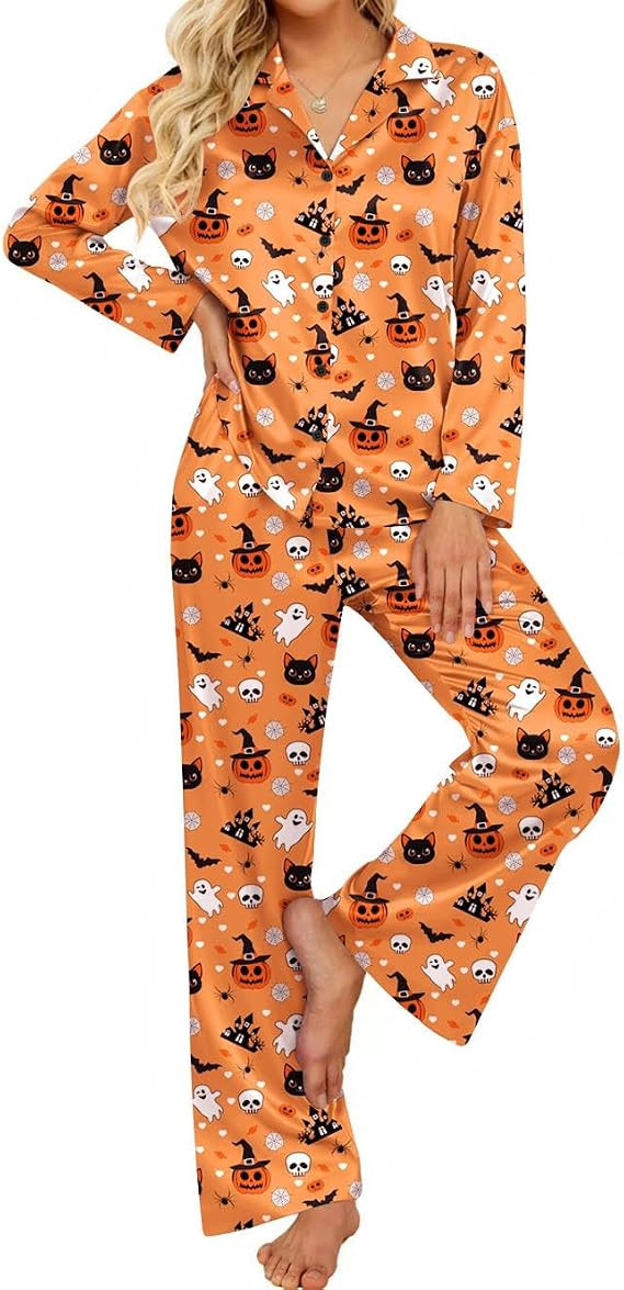 Ekouaer Women's Satin Silk Pajamas Long Sleeve Button Up Pjs Lounge Sets | Amazon (US)