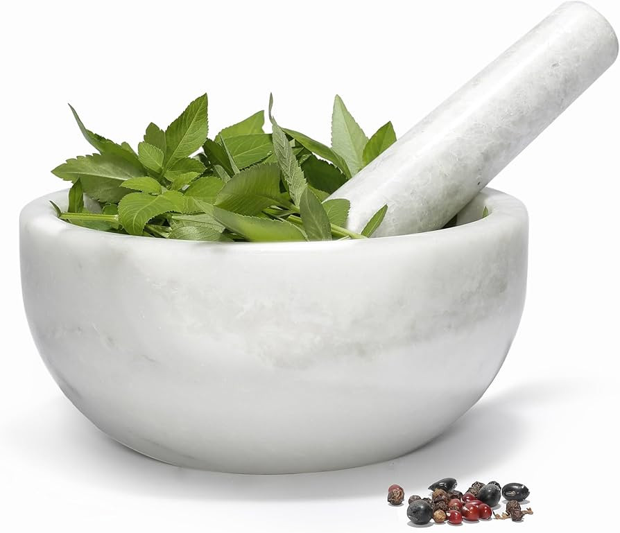 Koville African Natural Marble Mortar and Pestle Set, 7.1" Big Grinder Bowl for Guacamole, Salsa,... | Amazon (US)