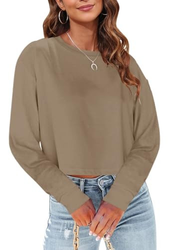 Tankaneo Womens Long Sleeve Crop Tops Loose Fit Fall Cropped Tshirt 2026 Crew Neck Casual Shirts | Amazon (US)