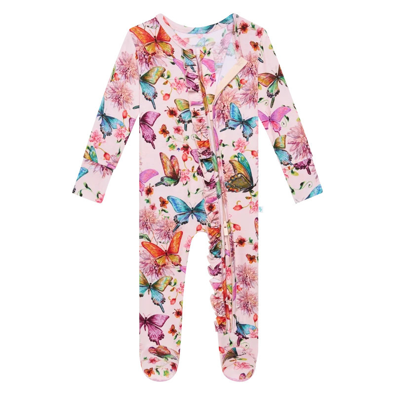 Posh Peanut Watercolor Butterfly - Footie Ruffled Zippered One Piece - Pink - 18-24M | Verishop