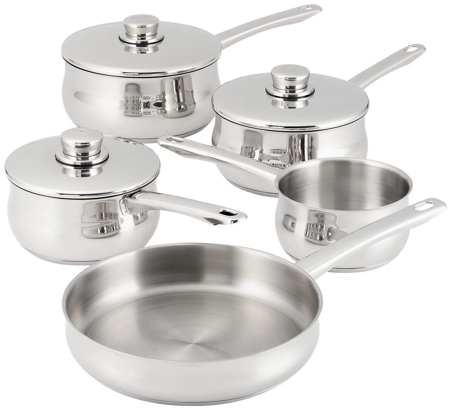 Stellar 1000 Set of 5 Stainless Steel Deep Saucepans, 14/16/18/20cm Pans with 24cm Non-Stick Fry | Wayfair UK