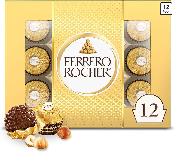 Ferrero Rocher Gourmet Hazelnut Milk Chocolate Gift Box, 12 Individually Wrapped Chocolates, 5.3 ... | Amazon (US)