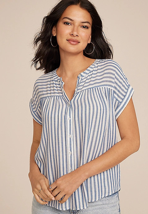 Striped Dolman Button Down Shirt | Maurices