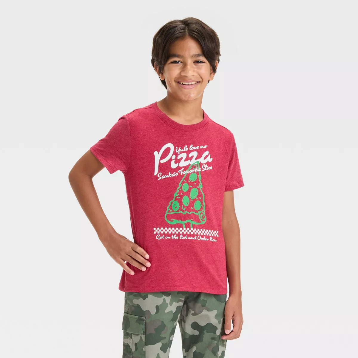 Boys' Short Sleeve Christmas Pizza Tree Graphic T-Shirt - Cat & Jack™ Red | Target