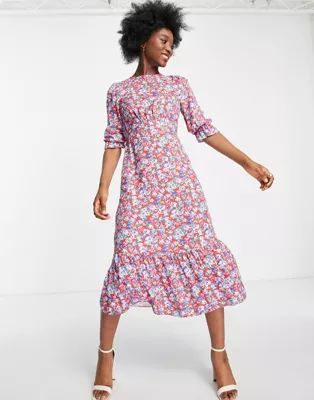 Nobody's Child - Vestito da giorno lungo a balze con motivo con fiori vivaci | ASOS (Global)