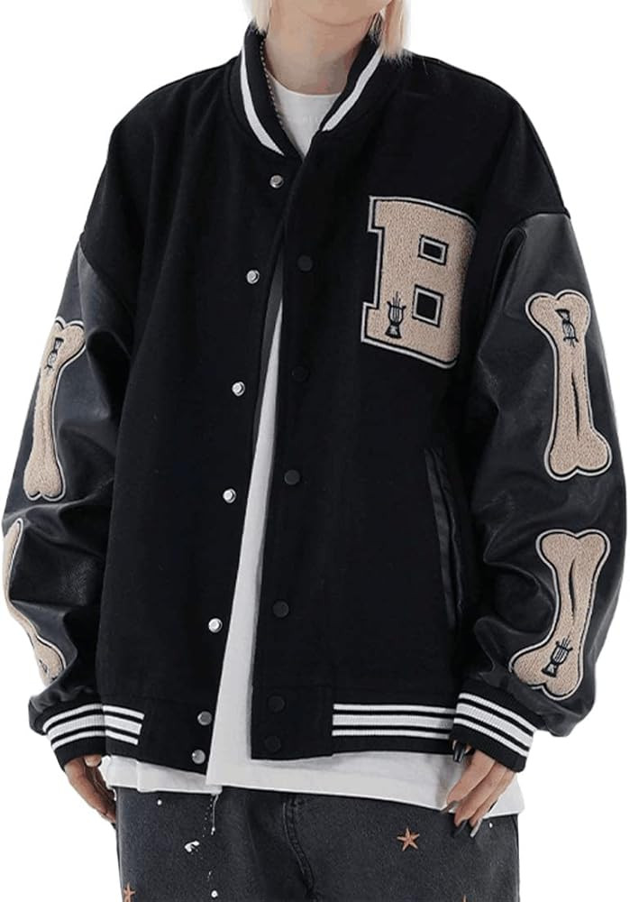 Mens Varsity Baseball Jacket Bomber Coats Cotton Fur Jackets Streetwear with Pocket | Amazon (US)