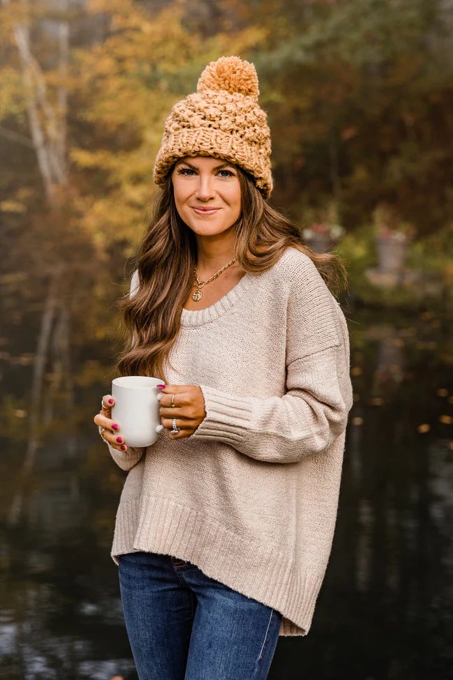 CAITLIN COVINGTON X PINK LILY The Kelsey Wide Neck Taupe Sweater | The Pink Lily Boutique