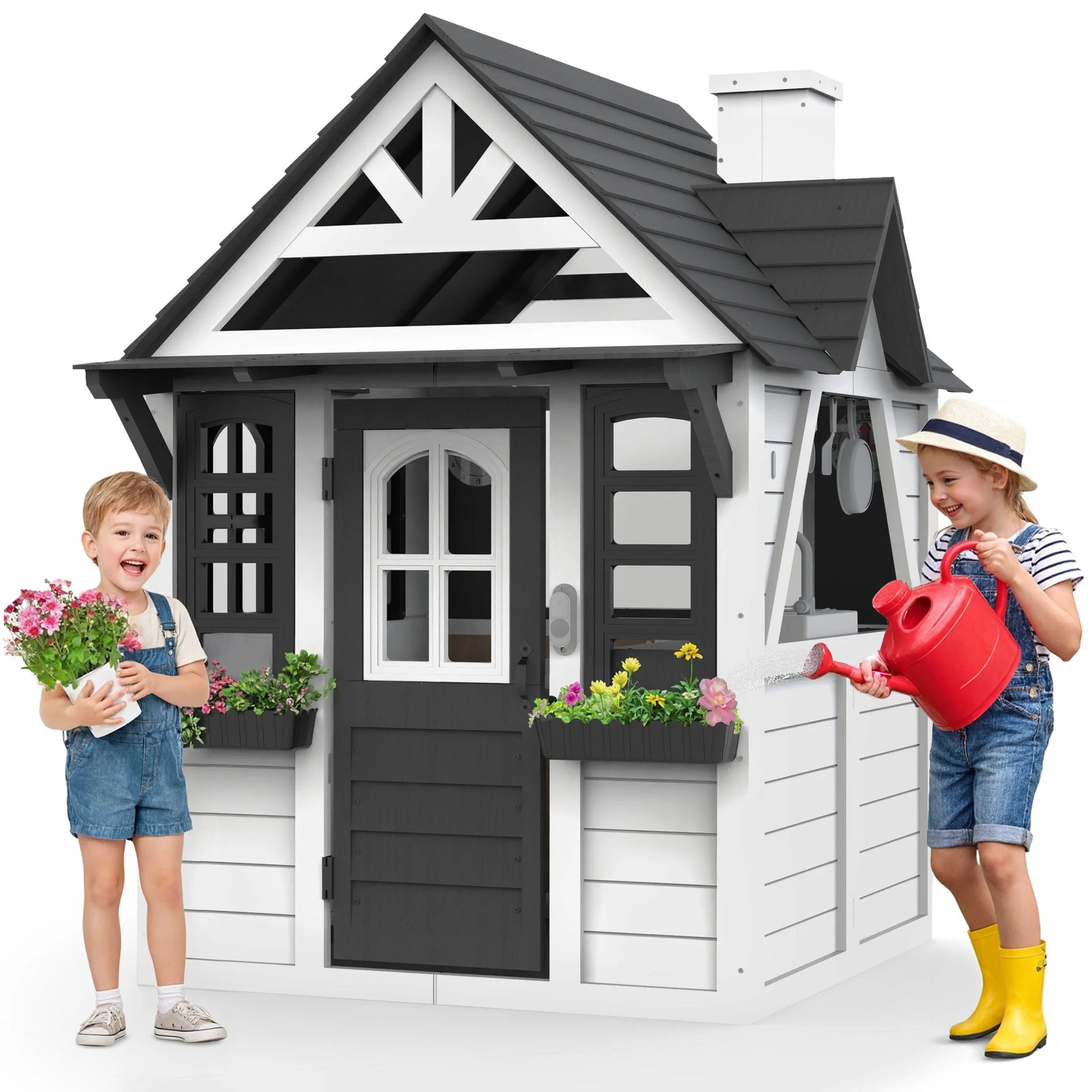 COCLUB Outdoor Playhouse for Kids Ages 4-8, Wooden Play House with Doorbell & Kitchen Toys, Outdo... | Walmart (US)