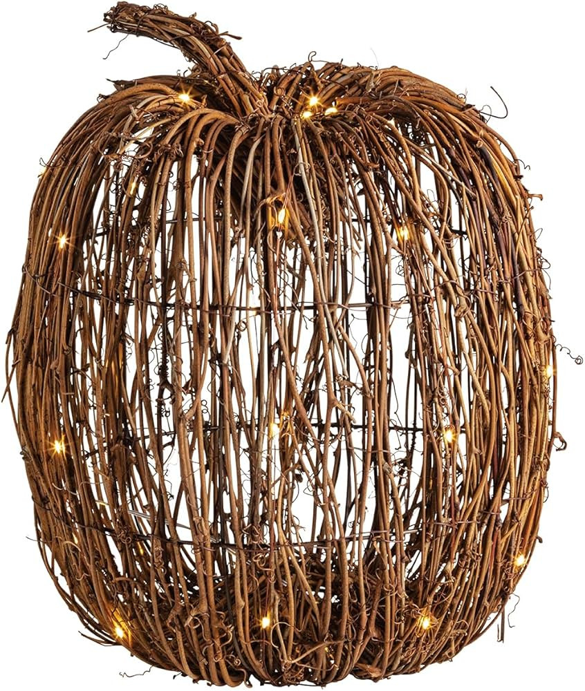 Mud Pie Thanksgiving Large Light-Up Rattan Pumpkin | Amazon (US)