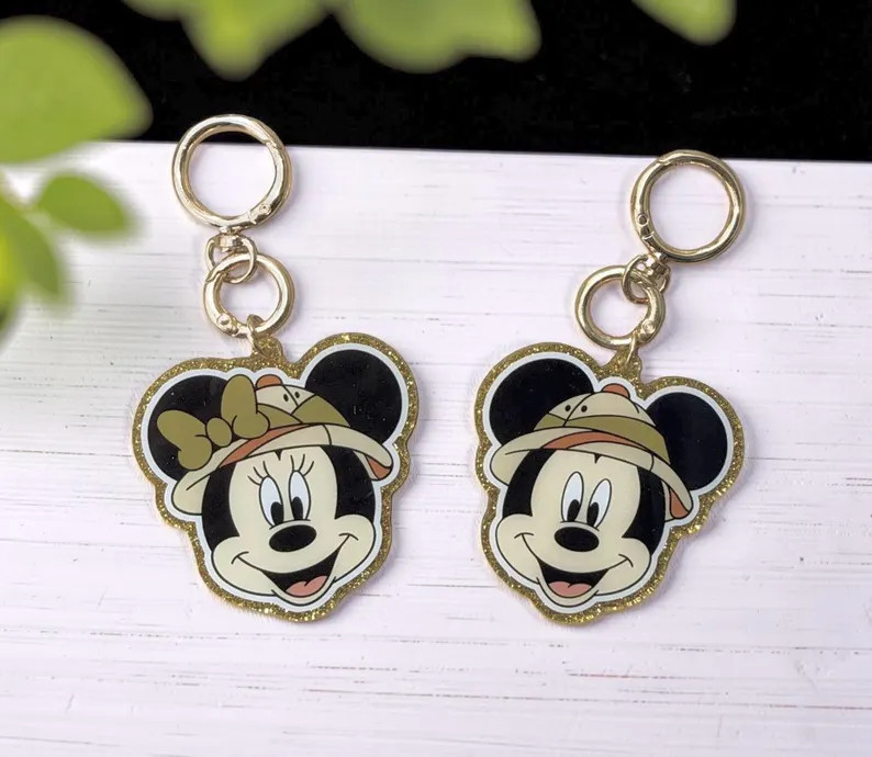 Mickey and Minnie with Glitter Gold Outline Safari Keychains, Animal Kingdom Keychains | Etsy (Global)