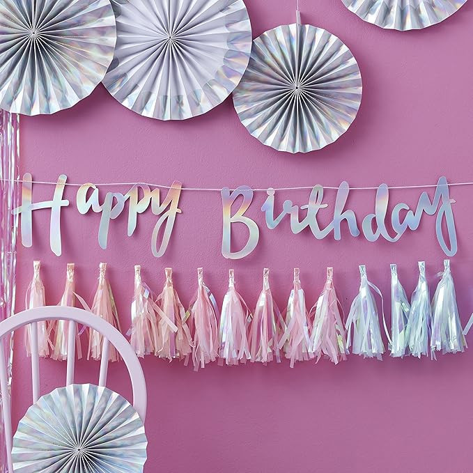 Ginger Ray Iridescent Holographic Rainbow Designer Happy Birthday Bunting Banner Decoration - Iri... | Amazon (US)