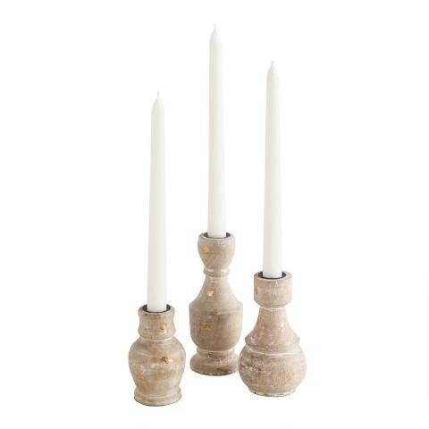Whitewash And Gold Candle Holders, Candle Holders, Dining Room Decor, Home Decor, Candlestick Holder | World Market
