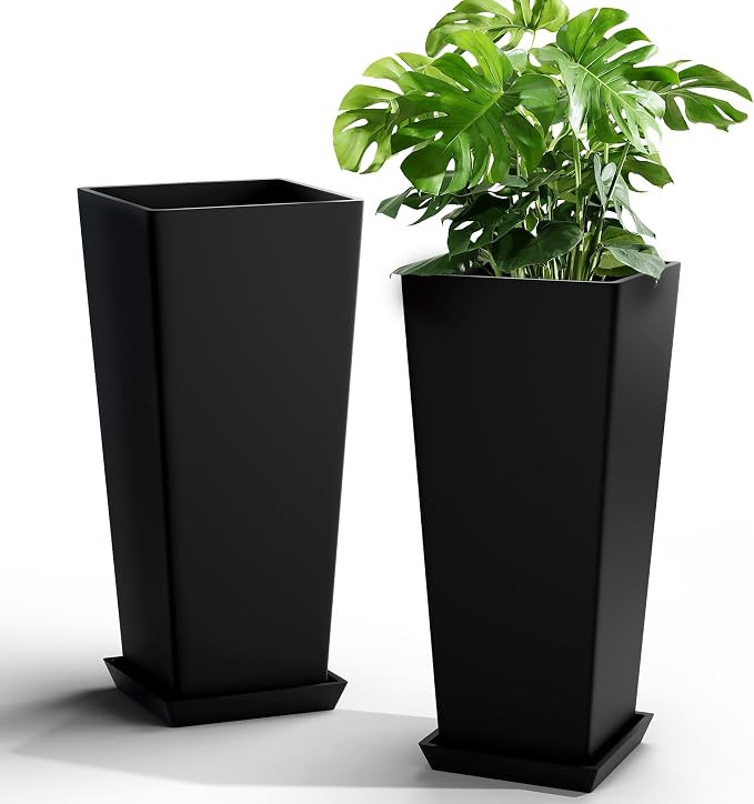 Elevens Set of 2 Tall Outdoor Planters 24 Inch, Large Planters for Indoor Outdoor Plants, Tapered... | Amazon (US)