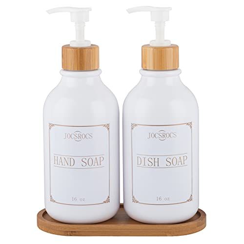 Dish Soap Dispenser for Kitchen Sink, Bathroom Soap and Lotion Dispenser Set with Bamboo Soap Tray,  | Amazon (US)