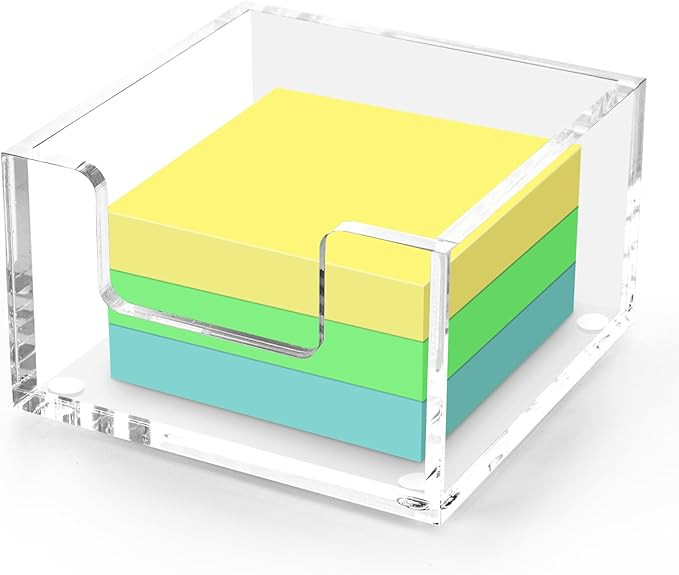 Sticky Note Holder Clear Acrylic Memo Holder 3.9” x 3.9” x 2.3” for Desk Organization Offic... | Amazon (US)