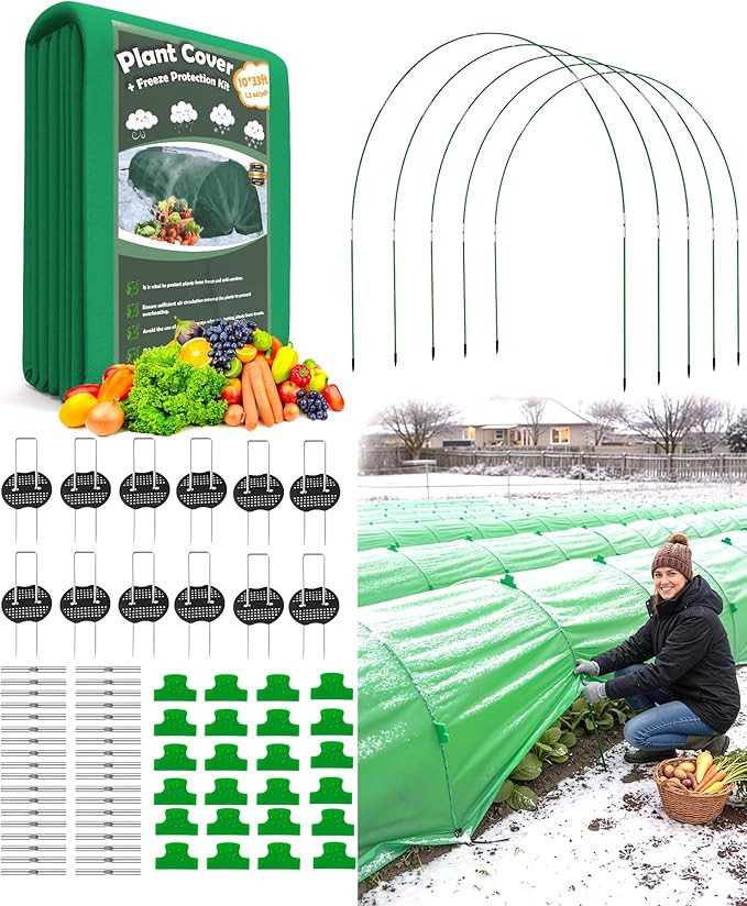 NEW Plant Covers Freeze Protection Kit,10x33FT 1.3 oz/yd² Frost Blanket,36 Hoop,12 Peg,Reusable ... | Amazon (US)