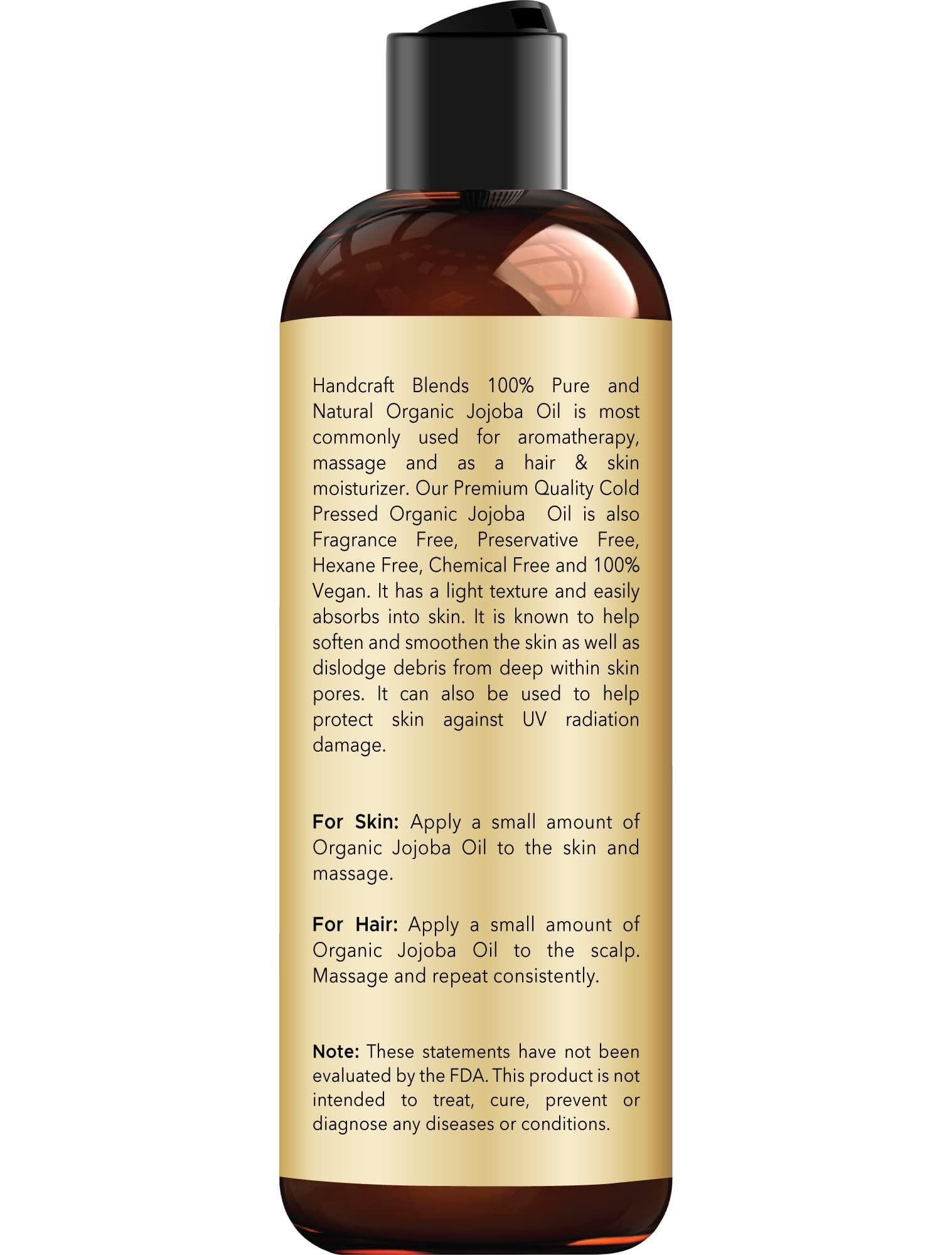 Handcraft Blends USDA Organic Jojoba Oil - Cold-Pressed 8 Fl Oz - 100% Pure and Natural - Premium... | Amazon (US)