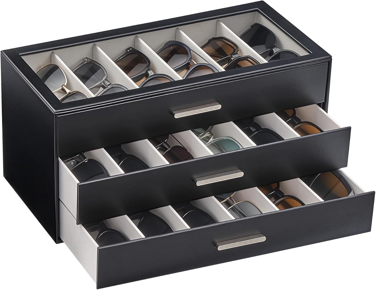 Lolalet Beige Sunglasses Storage Box for Women, Eyewear Eye Glass Organizer with Clear Top Lid Di... | Amazon (US)