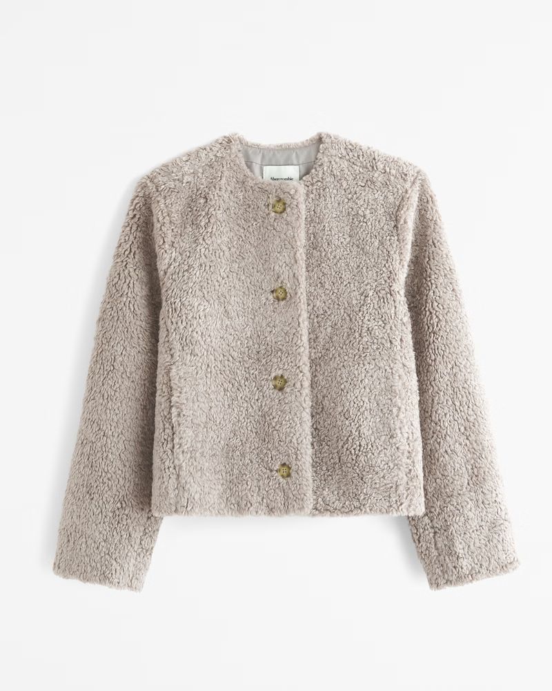 Women's Collarless Sherpa Jacket | Women's Coats & Jackets | Abercrombie.com | Abercrombie & Fitch (US)