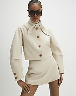 Cream Herringbone Button Detail Wrap Skort | River Island UK & IE