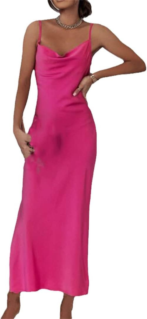 Mokkpeq Sexy Slit Backless Satin Maxi Dresses for Women Summer Low Cut Strapless Evening Party Dr... | Amazon (US)