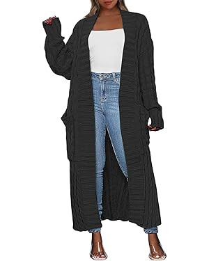 ANRABESS Womens Long Cardigan Sweater 2024 Oversized Coat Long Sleeve Open Front Knit Maxi Outwea... | Amazon (US)